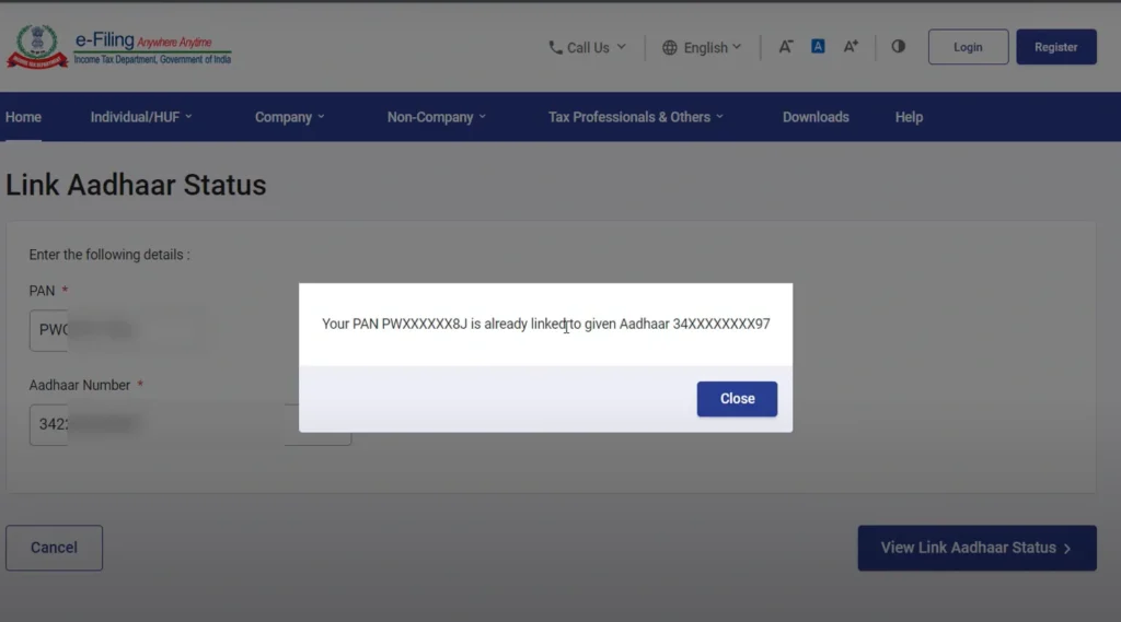 पैन कार्ड को आधार कार्ड से लिंक